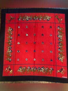 Norma Dori Equestrian Silk Blend Scarf Shawl Red Horse Racing Fringe